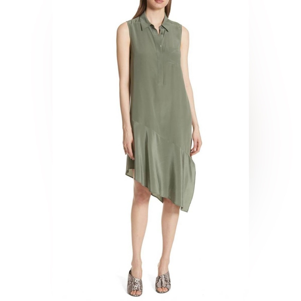 Equipment is 100% Silk Camouflage Olive Green Tira Asymmetrical Dress XS